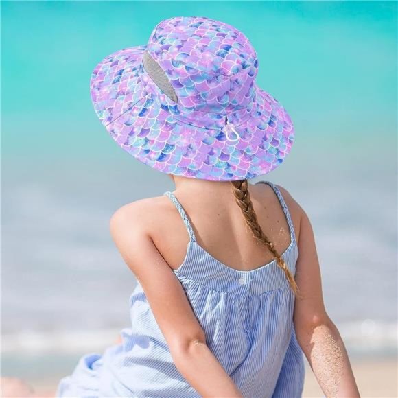 Kids Sun Hat Girls Bucket Hat Toddler Beach Blue - Picture 2 of 6